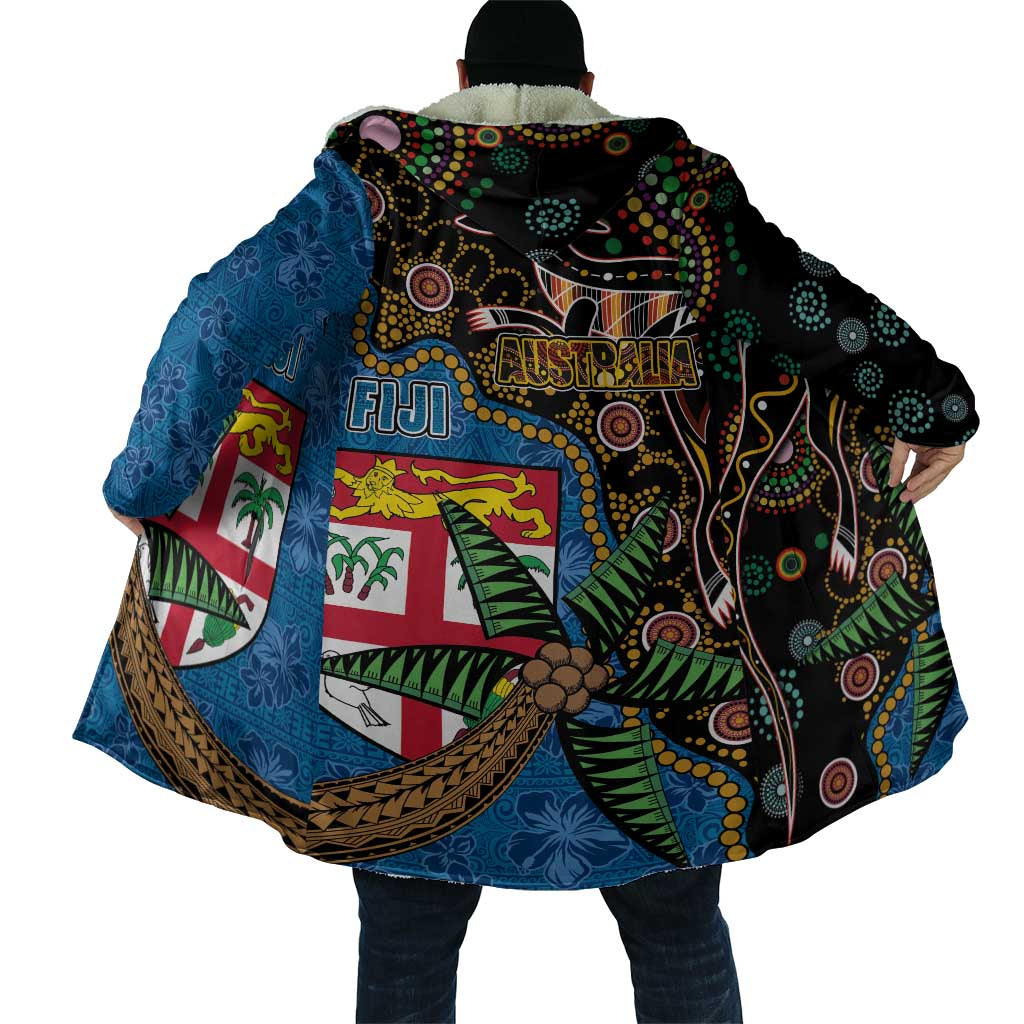 Fijian and Australian Culture Together Cloak Aboriginal Art and Tapa Motifs with Kangaroo and Palm Tree - Polynesian Pride