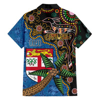 Fijian and Australian Culture Together Family Matching Long Sleeve Bodycon Dress and Hawaiian Shirt Aboriginal Art and Tapa Motifs with Kangaroo and Palm Tree LT03 - Polynesian Pride