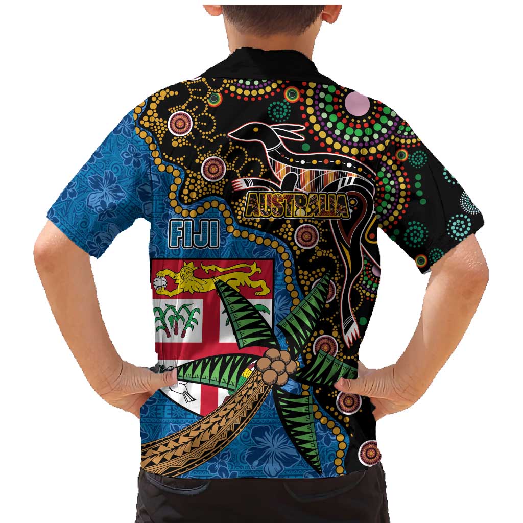 Fijian and Australian Culture Together Family Matching Mermaid Dress and Hawaiian Shirt Aboriginal Art and Tapa Motifs with Kangaroo and Palm Tree LT03 - Polynesian Pride