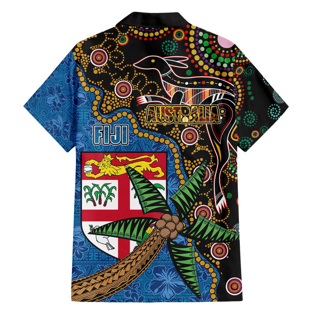 Fijian and Australian Culture Together Family Matching Off Shoulder Maxi Dress and Hawaiian Shirt Aboriginal Art and Tapa Motifs with Kangaroo and Palm Tree LT03 - Polynesian Pride