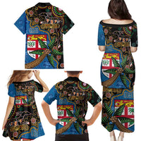 Fijian and Australian Culture Together Family Matching Puletasi and Hawaiian Shirt Aboriginal Art and Tapa Motifs with Kangaroo and Palm Tree LT03 - Polynesian Pride