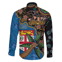 Fijian and Australian Culture Together Family Matching Short Sleeve Bodycon Dress and Hawaiian Shirt Aboriginal Art and Tapa Motifs with Kangaroo and Palm Tree LT03 - Polynesian Pride