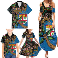 Fijian and Australian Culture Together Family Matching Summer Maxi Dress and Hawaiian Shirt Aboriginal Art and Tapa Motifs with Kangaroo and Palm Tree LT03 - Polynesian Pride