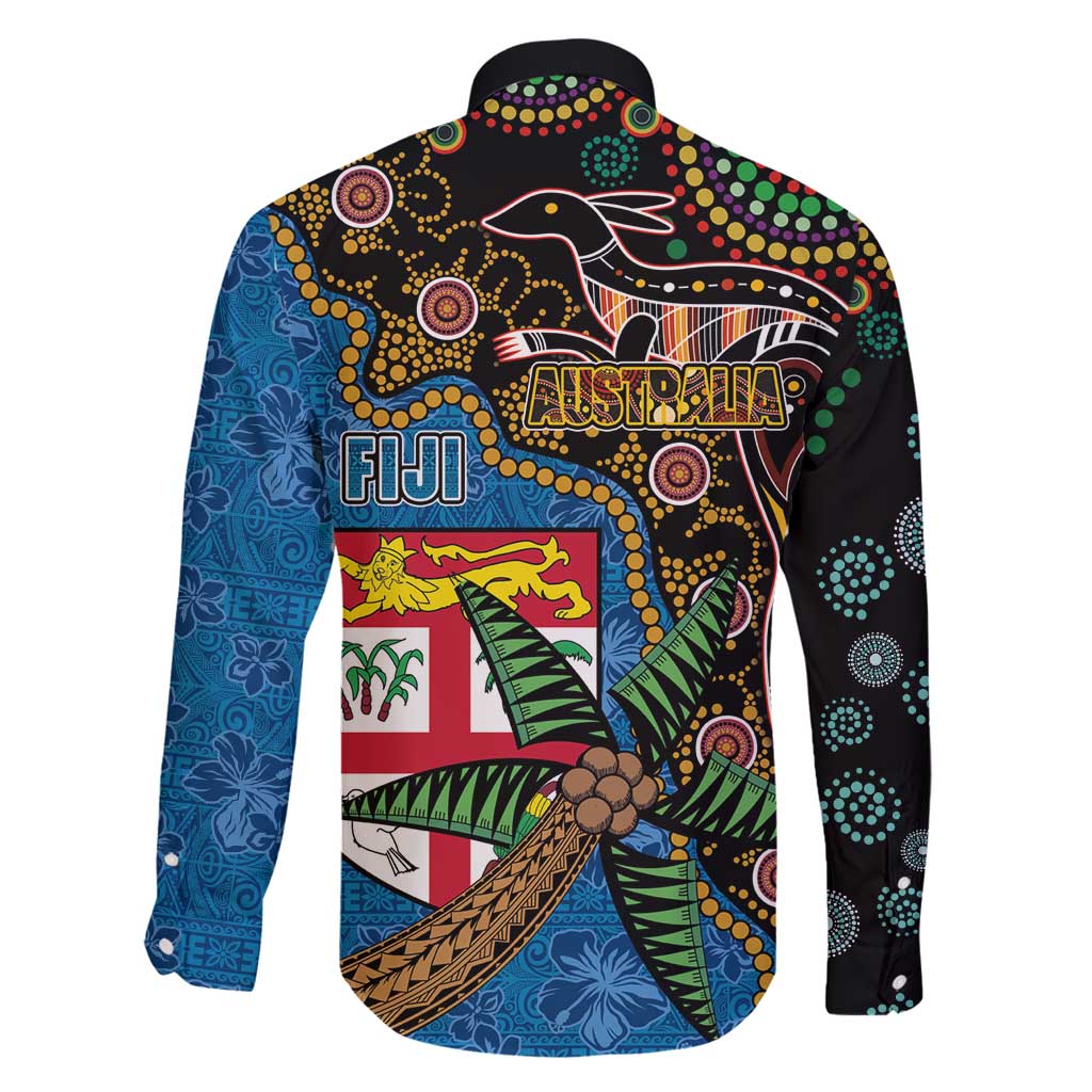 Fijian and Australian Culture Together Family Matching Summer Maxi Dress and Hawaiian Shirt Aboriginal Art and Tapa Motifs with Kangaroo and Palm Tree LT03 - Polynesian Pride