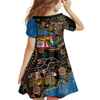 Fijian and Australian Culture Together Family Matching Tank Maxi Dress and Hawaiian Shirt Aboriginal Art and Tapa Motifs with Kangaroo and Palm Tree LT03 - Polynesian Pride