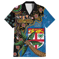 Fijian and Australian Culture Together Hawaiian Shirt Aboriginal Art and Tapa Motifs with Kangaroo and Palm Tree - Polynesian Pride