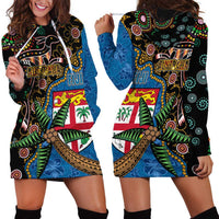 Fijian and Australian Culture Together Hoodie Dress Aboriginal Art and Tapa Motifs with Kangaroo and Palm Tree LT03 - Polynesian Pride