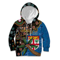 Fijian and Australian Culture Together Kid Hoodie Aboriginal Art and Tapa Motifs with Kangaroo and Palm Tree LT03 Hoodie Black - Polynesian Pride