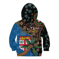 Fijian and Australian Culture Together Kid Hoodie Aboriginal Art and Tapa Motifs with Kangaroo and Palm Tree LT03 - Polynesian Pride