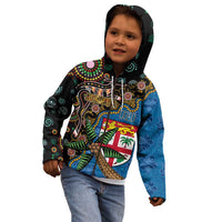 Fijian and Australian Culture Together Kid Hoodie Aboriginal Art and Tapa Motifs with Kangaroo and Palm Tree LT03 - Polynesian Pride