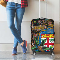 Fijian and Australian Culture Together Luggage Cover Aboriginal Art and Tapa Motifs with Kangaroo and Palm Tree LT03 - Polynesian Pride
