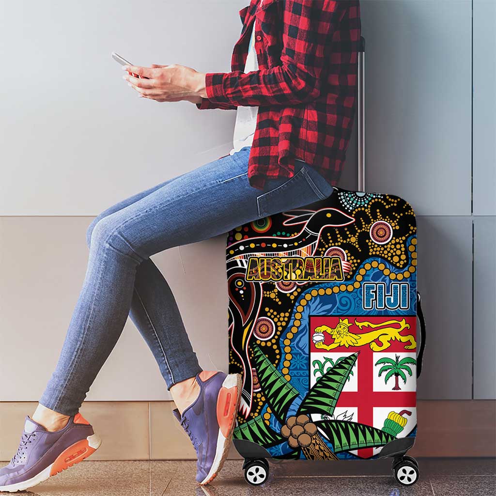 Fijian and Australian Culture Together Luggage Cover Aboriginal Art and Tapa Motifs with Kangaroo and Palm Tree LT03 - Polynesian Pride
