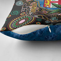 Fijian and Australian Culture Together Pillow Cover Aboriginal Art and Tapa Motifs with Kangaroo and Palm Tree - Polynesian Pride
