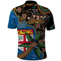 Fijian and Australian Culture Together Polo Shirt Aboriginal Art and Tapa Motifs with Kangaroo and Palm Tree - Polynesian Pride