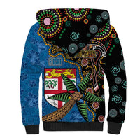 Fijian and Australian Culture Together Sherpa Hoodie Aboriginal Art and Tapa Motifs with Kangaroo and Palm Tree LT03 - Polynesian Pride