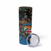 Fijian and Australian Culture Together Skinny Tumbler Aboriginal Art and Tapa Motifs with Kangaroo and Palm Tree LT03 - Polynesian Pride