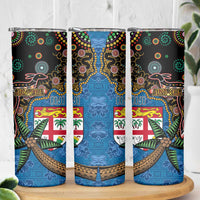 Fijian and Australian Culture Together Skinny Tumbler Aboriginal Art and Tapa Motifs with Kangaroo and Palm Tree LT03 - Polynesian Pride