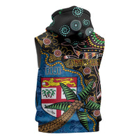 Fijian and Australian Culture Together Sleeveless Zip Hoodie Aboriginal Art and Tapa Motifs with Kangaroo and Palm Tree LT03 - Polynesian Pride