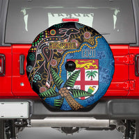 Fijian and Australian Culture Together Spare Tire Cover Aboriginal Art and Tapa Motifs with Kangaroo and Palm Tree LT03 - Polynesian Pride