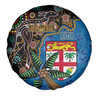 Fijian and Australian Culture Together Spare Tire Cover Aboriginal Art and Tapa Motifs with Kangaroo and Palm Tree LT03 - Polynesian Pride