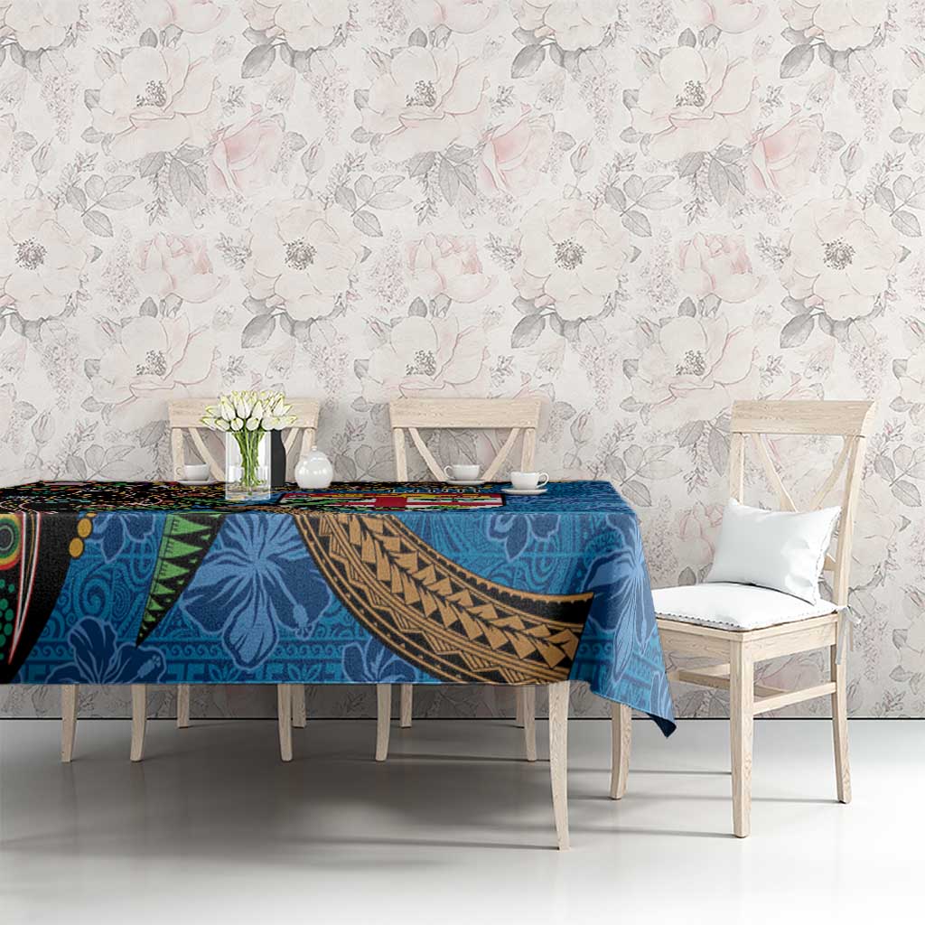 Fijian and Australian Culture Together Tablecloth Aboriginal Art and Tapa Motifs with Kangaroo and Palm Tree - Polynesian Pride