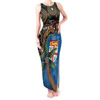 Fijian and Australian Culture Together Tank Maxi Dress Aboriginal Art and Tapa Motifs with Kangaroo and Palm Tree LT03 Women Black - Polynesian Pride