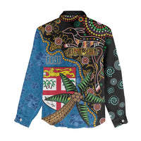 Fijian and Australian Culture Together Women Casual Shirt Aboriginal Art and Tapa Motifs with Kangaroo and Palm Tree LT03 - Polynesian Pride