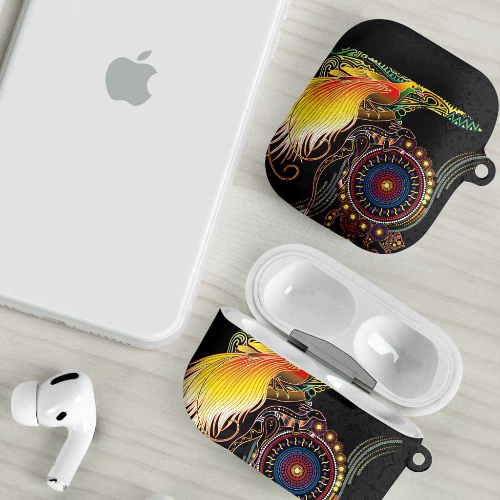Papua New Guinea and Australia Together AirPods Case Bird of Paradise and Kangaroo Melanesian Aboriginal Motifs LT03 - Polynesian Pride