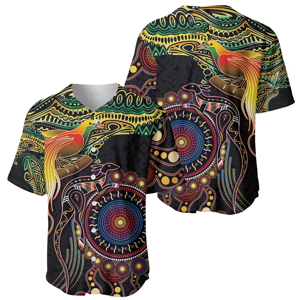 Papua New Guinea and Australia Together Baseball Jersey Bird of Paradise and Kangaroo Melanesian Aboriginal Motifs LT03 - Polynesian Pride