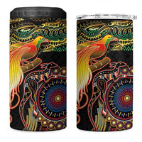 Papua New Guinea and Australia Together 4 in 1 Can Cooler Tumbler Bird of Paradise and Kangaroo Melanesian Aboriginal Motifs LT03 One Size: 16 oz Black - Polynesian Pride