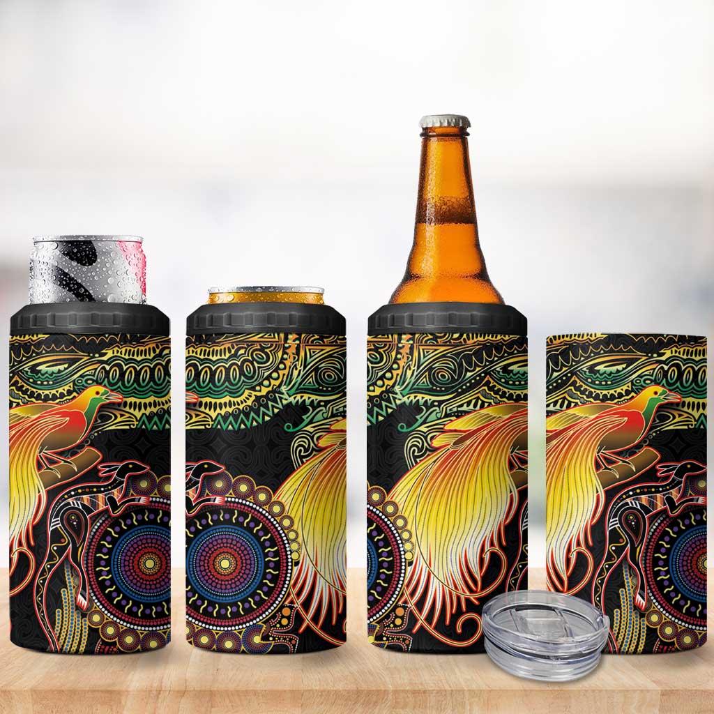 Papua New Guinea and Australia Together 4 in 1 Can Cooler Tumbler Bird of Paradise and Kangaroo Melanesian Aboriginal Motifs LT03 - Polynesian Pride
