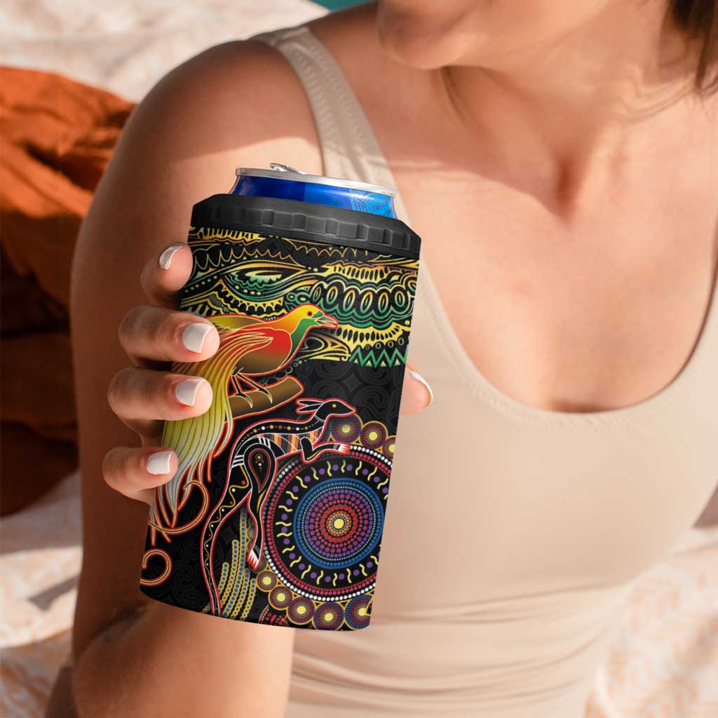 Papua New Guinea and Australia Together 4 in 1 Can Cooler Tumbler Bird of Paradise and Kangaroo Melanesian Aboriginal Motifs LT03 - Polynesian Pride