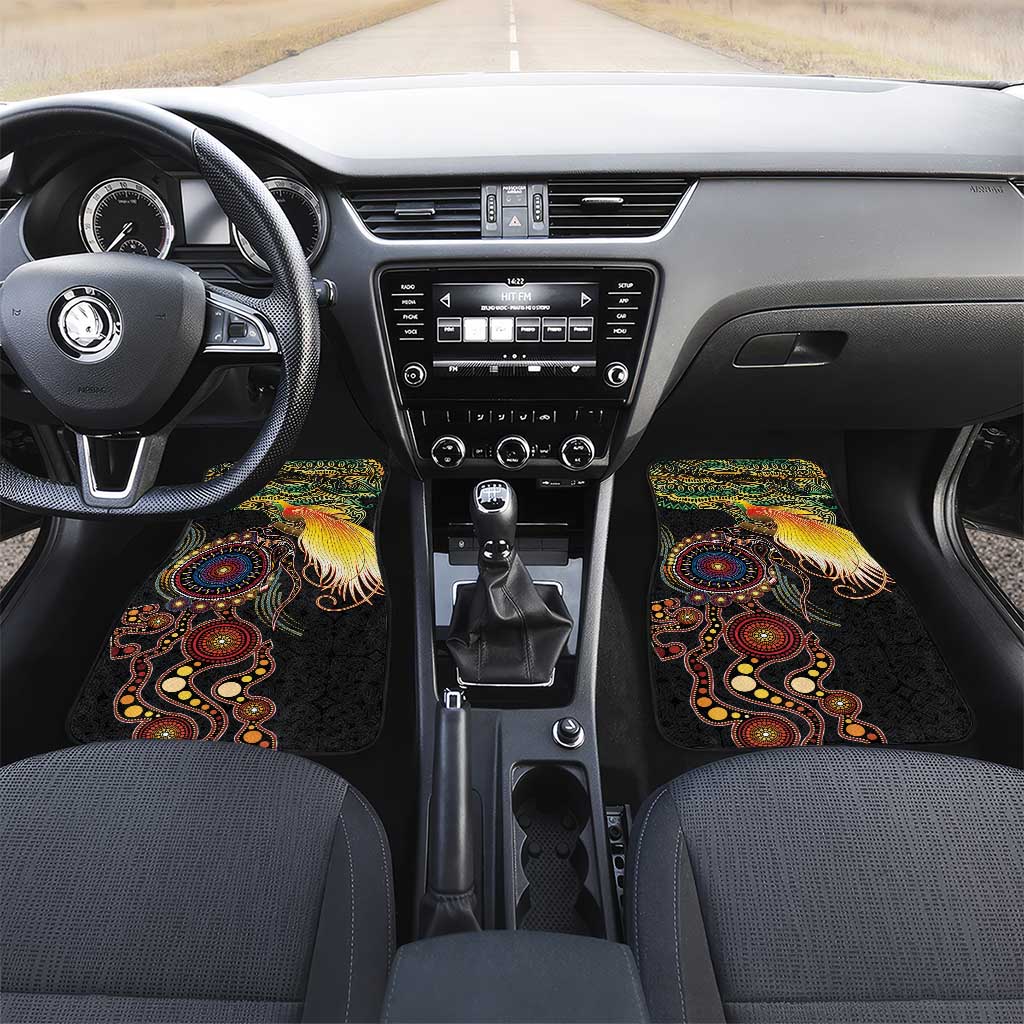 Papua New Guinea and Australia Together Car Mats Bird of Paradise and Kangaroo Melanesian Aboriginal Motifs LT03 Set 2pcs - Front Black - Polynesian Pride