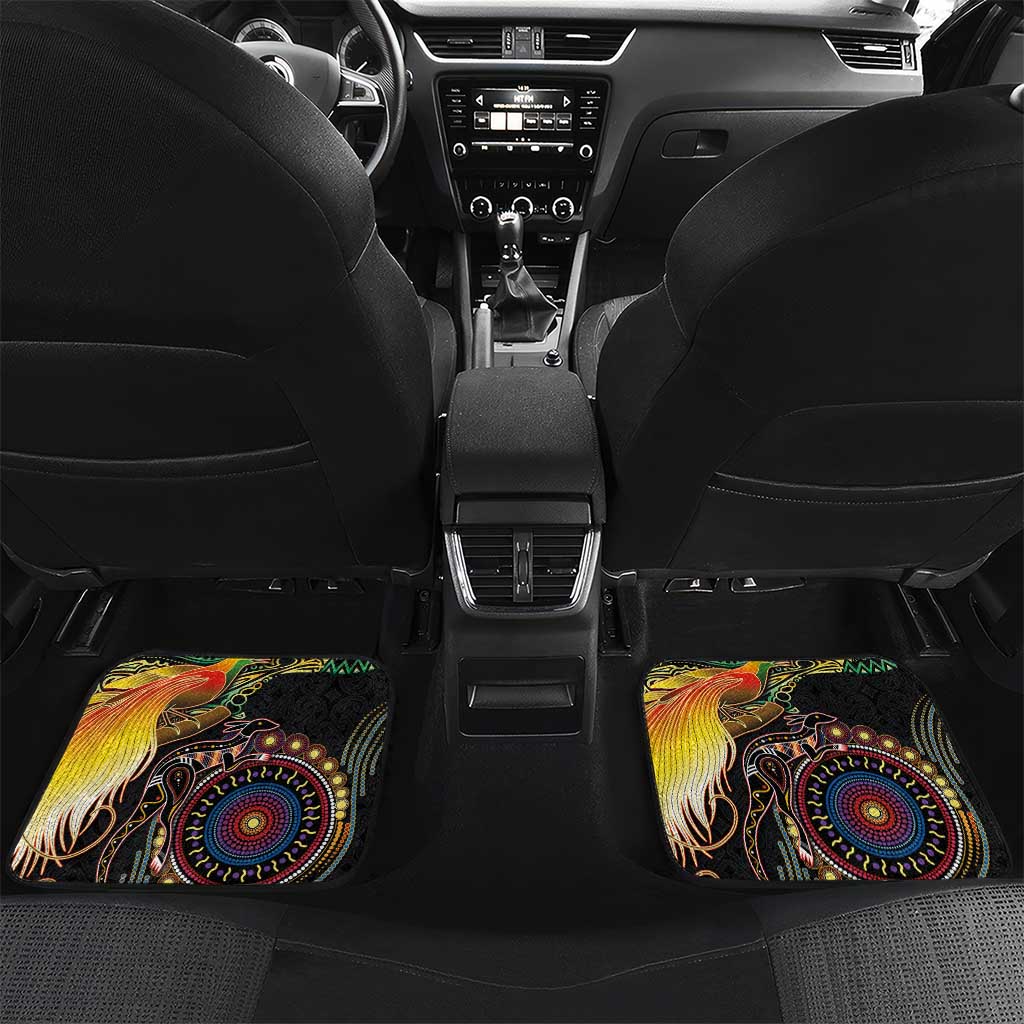 Papua New Guinea and Australia Together Car Mats Bird of Paradise and Kangaroo Melanesian Aboriginal Motifs LT03 Set 2pcs - Back Black - Polynesian Pride