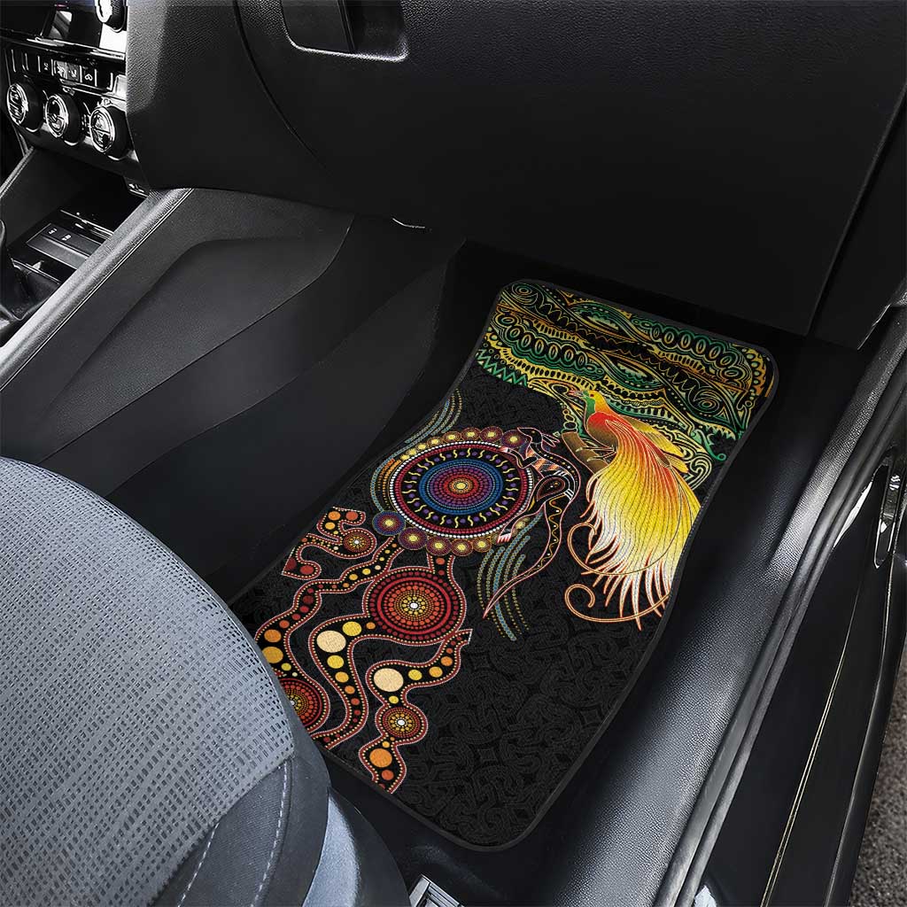 Papua New Guinea and Australia Together Car Mats Bird of Paradise and Kangaroo Melanesian Aboriginal Motifs LT03 - Polynesian Pride