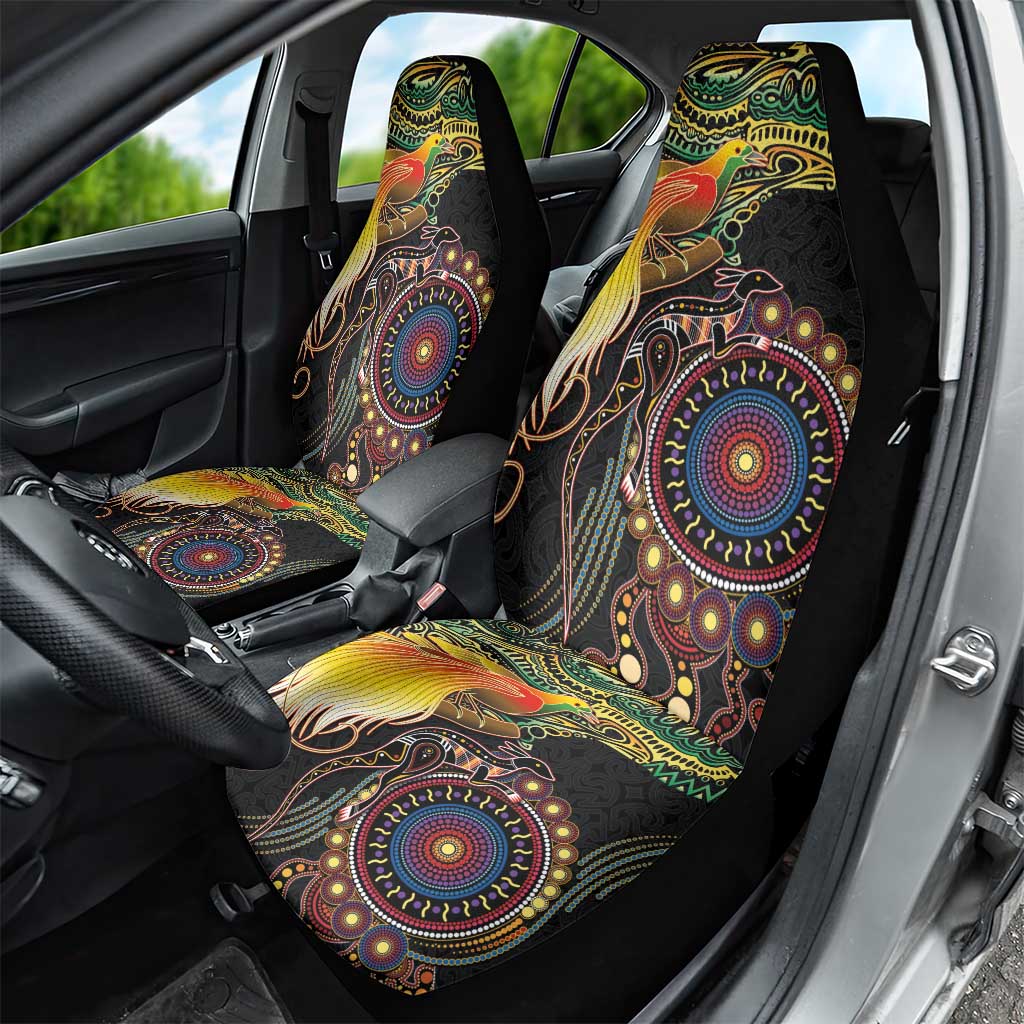 Papua New Guinea and Australia Together Car Seat Cover Bird of Paradise and Kangaroo Melanesian Aboriginal Motifs LT03 - Polynesian Pride