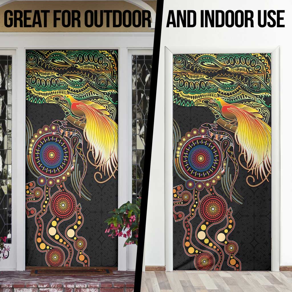 Papua New Guinea and Australia Together Door Cover Bird of Paradise and Kangaroo Melanesian Aboriginal Motifs LT03 - Polynesian Pride