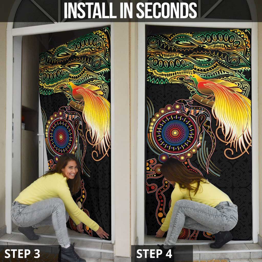Papua New Guinea and Australia Together Door Cover Bird of Paradise and Kangaroo Melanesian Aboriginal Motifs LT03 - Polynesian Pride