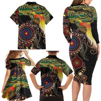 Papua New Guinea and Australia Together Family Matching Long Sleeve Bodycon Dress and Hawaiian Shirt Bird of Paradise and Kangaroo Melanesian Aboriginal Motifs LT03 - Polynesian Pride