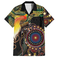 Papua New Guinea and Australia Together Family Matching Long Sleeve Bodycon Dress and Hawaiian Shirt Bird of Paradise and Kangaroo Melanesian Aboriginal Motifs LT03 Dad's Shirt - Short Sleeve Black - Polynesian Pride