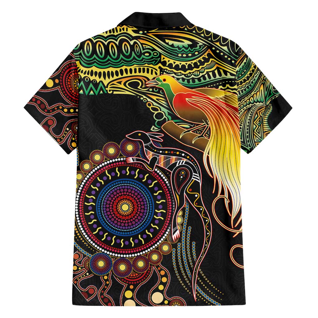 Papua New Guinea and Australia Together Family Matching Long Sleeve Bodycon Dress and Hawaiian Shirt Bird of Paradise and Kangaroo Melanesian Aboriginal Motifs LT03 - Polynesian Pride