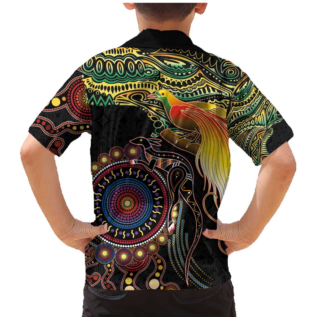 Papua New Guinea and Australia Together Family Matching Mermaid Dress and Hawaiian Shirt Bird of Paradise and Kangaroo Melanesian Aboriginal Motifs LT03 - Polynesian Pride