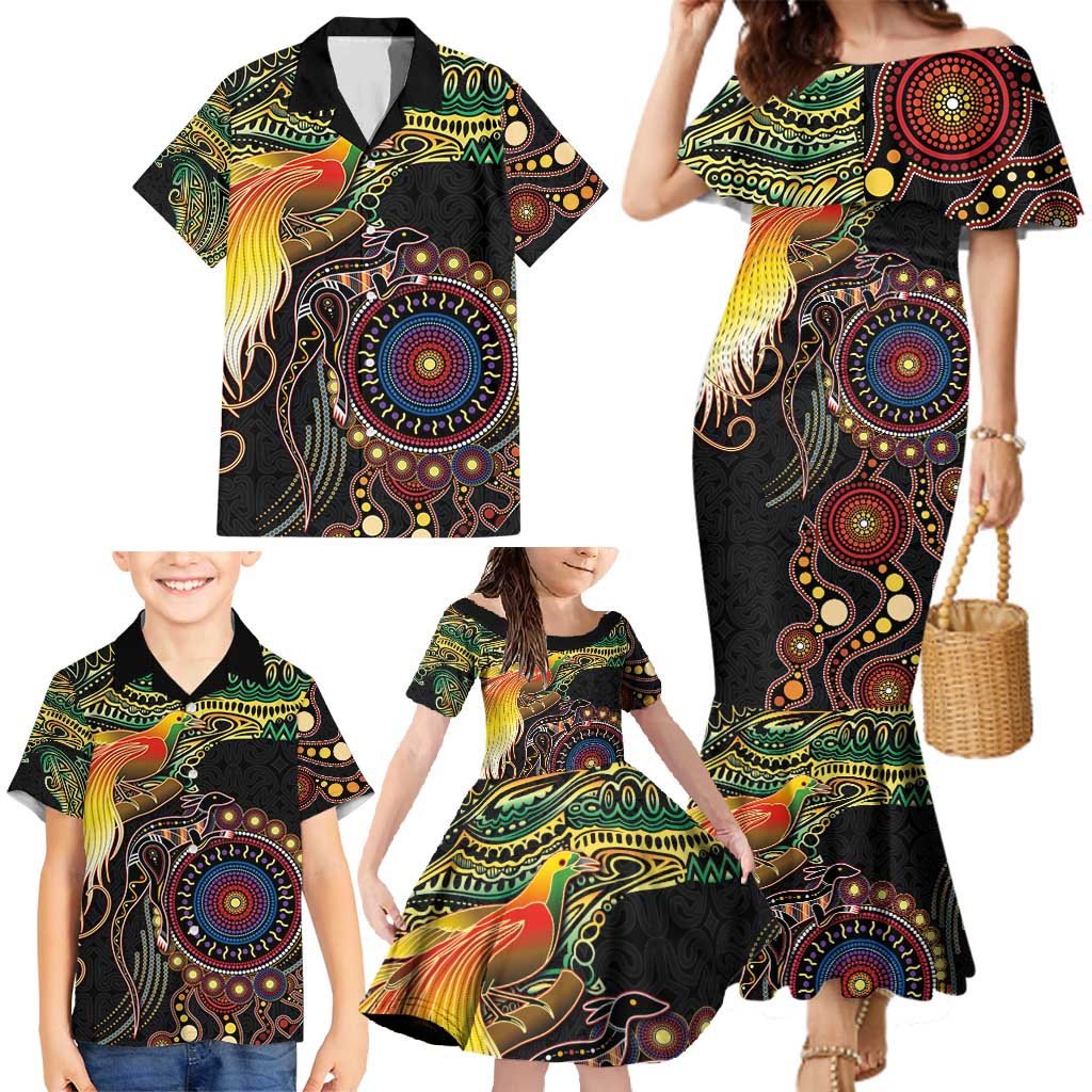 Papua New Guinea and Australia Together Family Matching Mermaid Dress and Hawaiian Shirt Bird of Paradise and Kangaroo Melanesian Aboriginal Motifs LT03 - Polynesian Pride