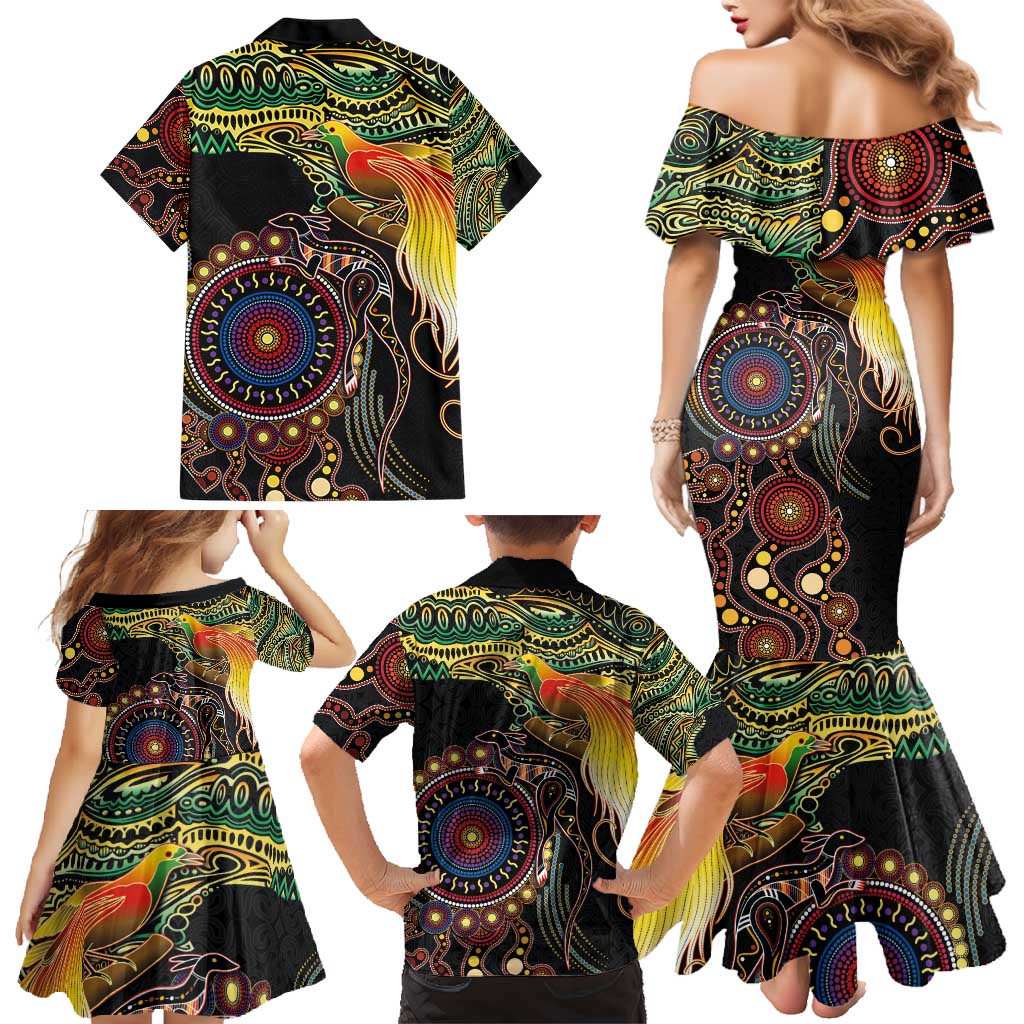 Papua New Guinea and Australia Together Family Matching Mermaid Dress and Hawaiian Shirt Bird of Paradise and Kangaroo Melanesian Aboriginal Motifs LT03 - Polynesian Pride