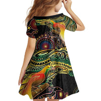 Papua New Guinea and Australia Together Family Matching Off The Shoulder Long Sleeve Dress and Hawaiian Shirt Bird of Paradise and Kangaroo Melanesian Aboriginal Motifs LT03 - Polynesian Pride
