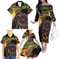 Papua New Guinea and Australia Together Family Matching Off The Shoulder Long Sleeve Dress and Hawaiian Shirt Bird of Paradise and Kangaroo Melanesian Aboriginal Motifs LT03 - Polynesian Pride