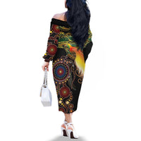Papua New Guinea and Australia Together Family Matching Off The Shoulder Long Sleeve Dress and Hawaiian Shirt Bird of Paradise and Kangaroo Melanesian Aboriginal Motifs LT03 - Polynesian Pride