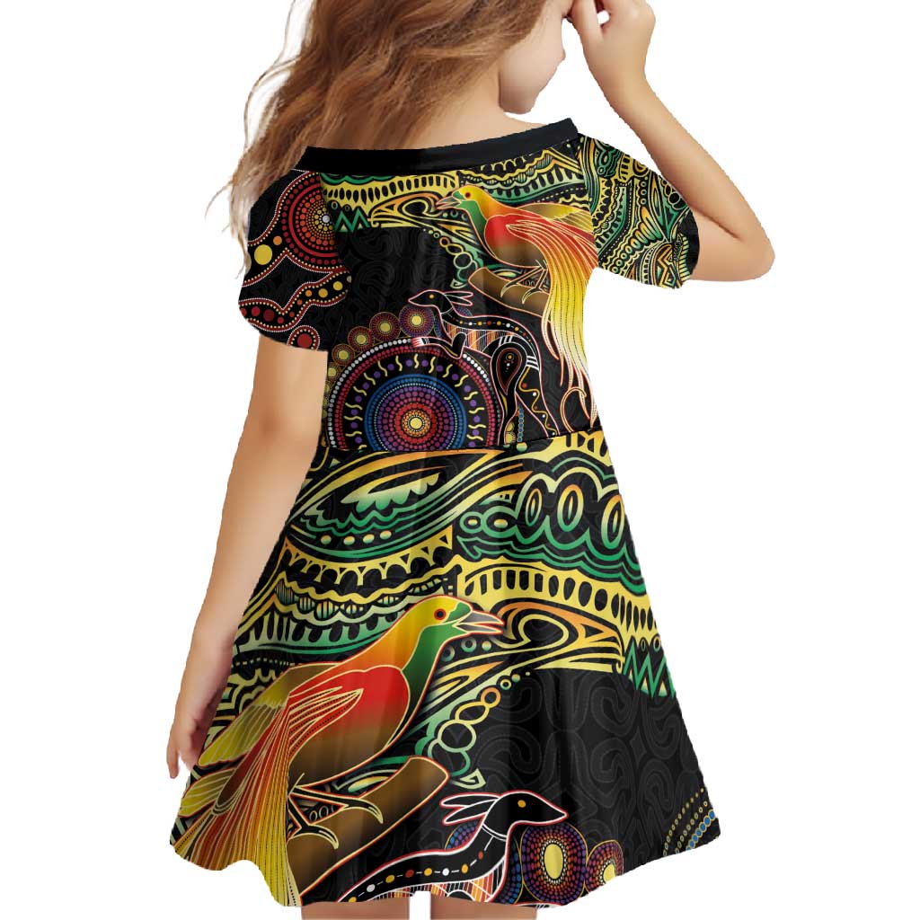Papua New Guinea and Australia Together Family Matching Off Shoulder Maxi Dress and Hawaiian Shirt Bird of Paradise and Kangaroo Melanesian Aboriginal Motifs LT03 - Polynesian Pride