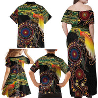 Papua New Guinea and Australia Together Family Matching Off Shoulder Maxi Dress and Hawaiian Shirt Bird of Paradise and Kangaroo Melanesian Aboriginal Motifs LT03 - Polynesian Pride