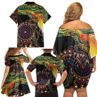 Papua New Guinea and Australia Together Family Matching Off Shoulder Short Dress and Hawaiian Shirt Bird of Paradise and Kangaroo Melanesian Aboriginal Motifs LT03 - Polynesian Pride